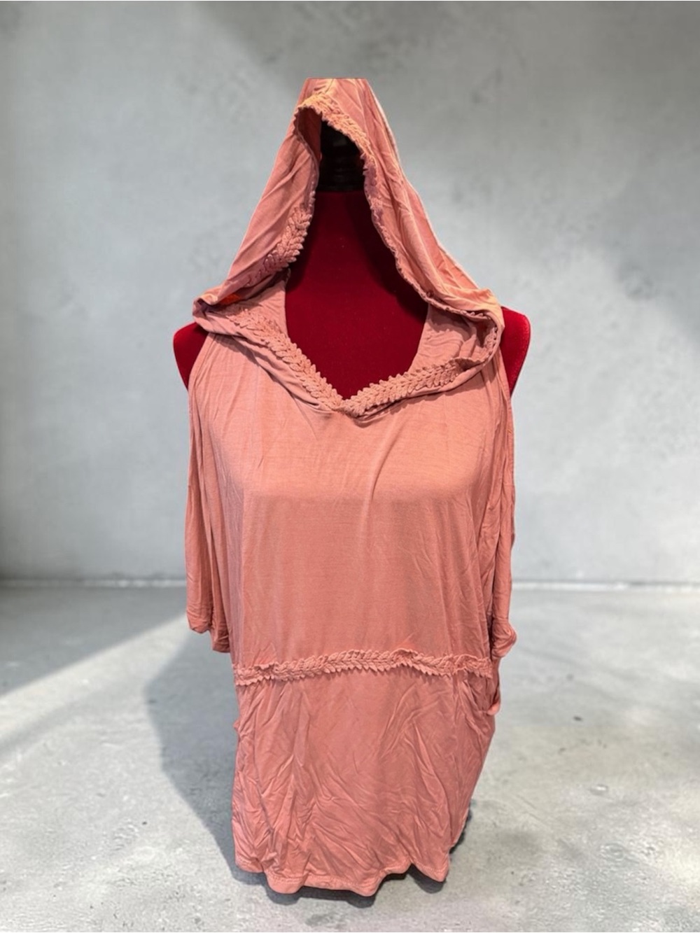 #669. POL cold shoulder hooded poncho.